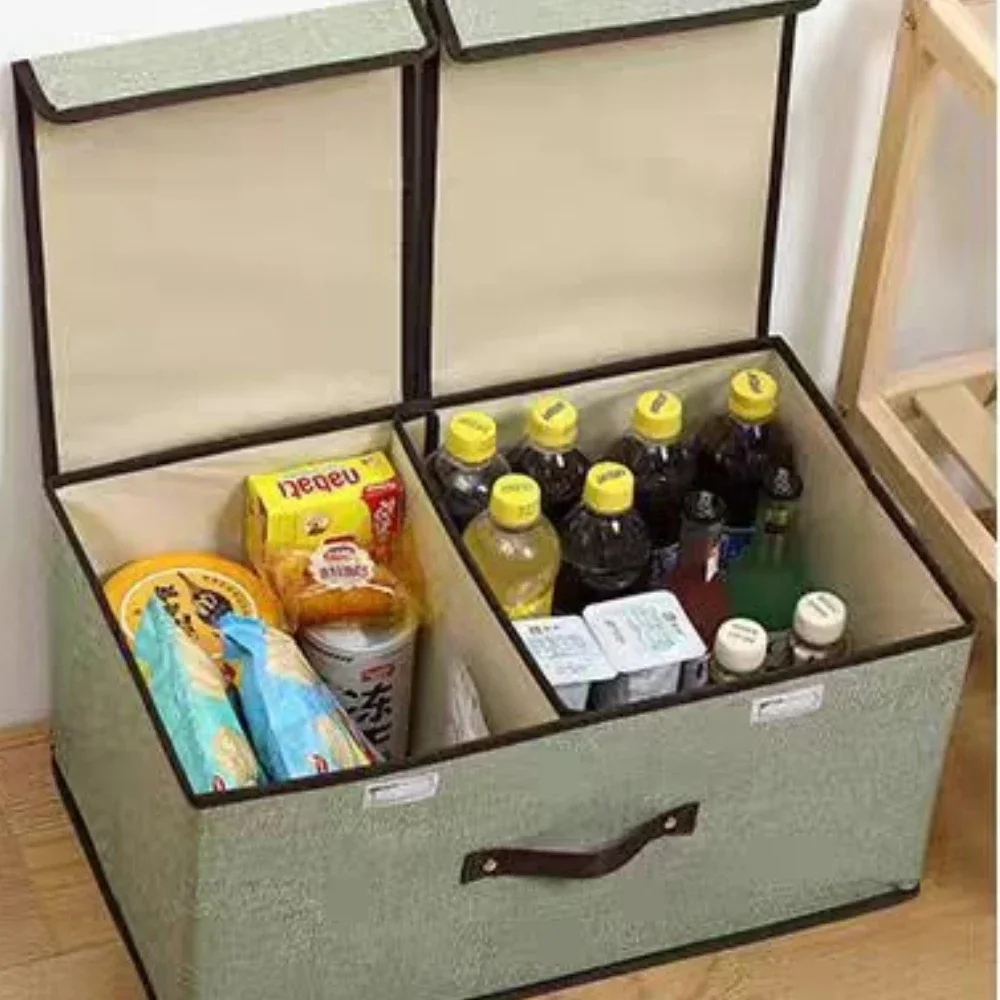 Cotton Fabric Foldable Storage Boxs Large Double Lid with Cover Organizer Underwear Miscellaneous Items Bedroom Arrangement Case 4