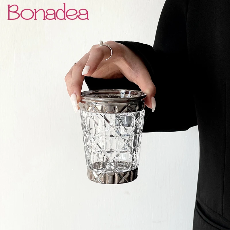 

Retro Silver Diamond Glass Cup Creative Coffee Milk Cups Whiskey Glasses Cup Transparent Glass Water Cups Home Kitchen Accessory