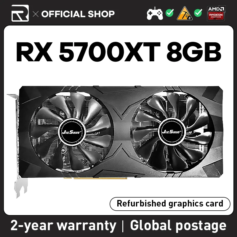 JIESHUO AMD RX 5700XT 8GB 2560sp Gaming graphics card GDDR6 256BIT GPU rx5700xt 8g supports PC desktop video office 5700xt rx