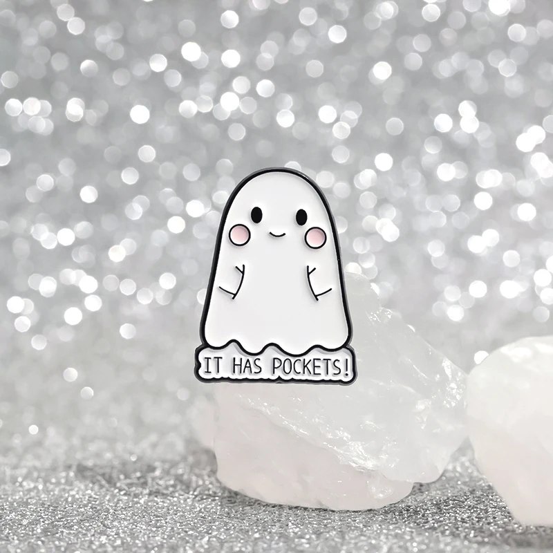 Halloween süße Geister-Emaille-Anstecknadeln, individuelle SORRY, I'M LATE I SAW A DOG Broschen, Anstecknadeln, lustiger Schmuck, Geschenk für Kinder und Freunde – Detail 5