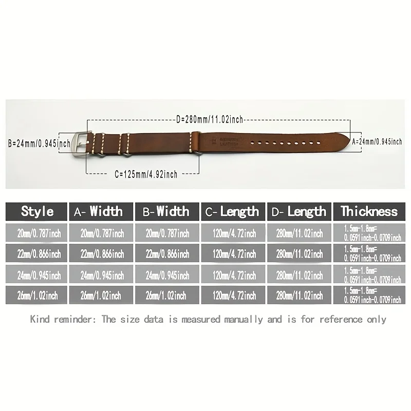 Premium Cracked Leather Cowhide NATO Watch Strap - Long