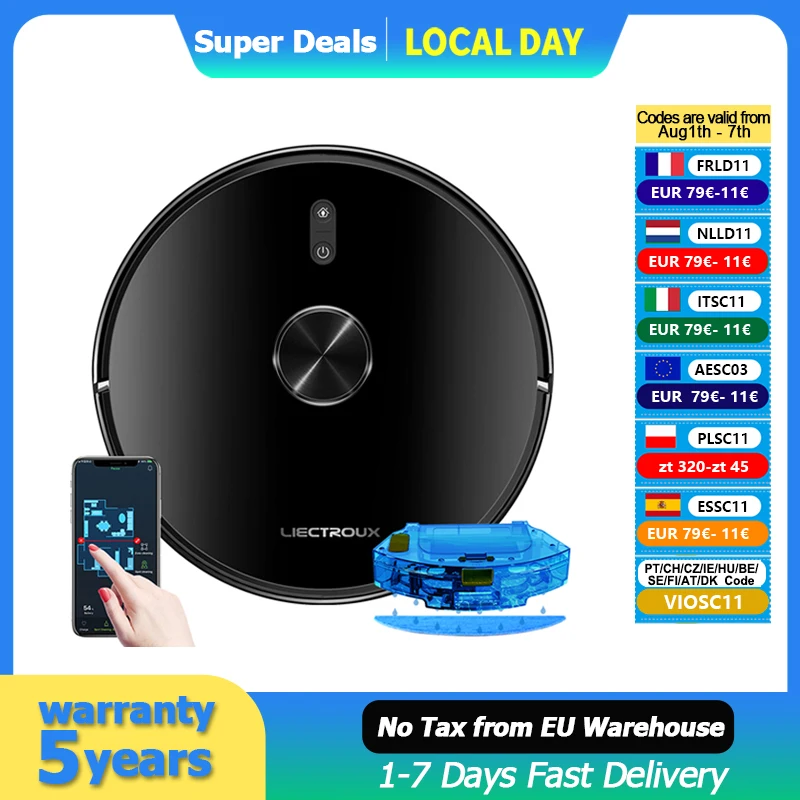 Liectroux X6 LDS Robot Vacuum Cleaner,Laser Lidar Navigation,Wet & Dry Mopping,6500Pa Suction,Multi-Floor Map,Customized Smart H