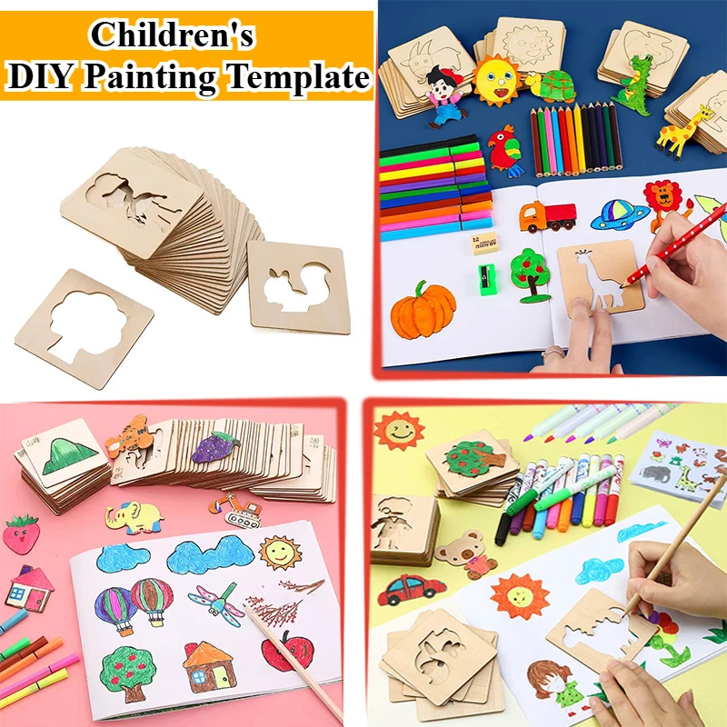 Wooden DIY Painting Stencils Template Craft Toys for Kids