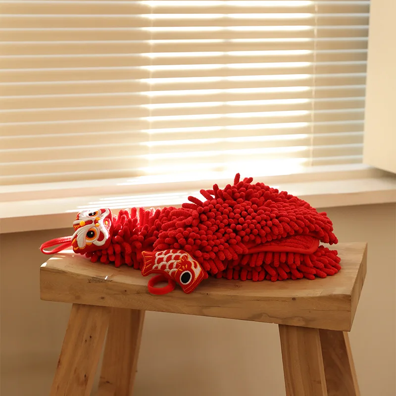 

Chinese New Year Chenille Hand Towel Hanging Cute Hand Ball Red Festive Cartoon Kitchen Toilet Lion Wake Handkerchief