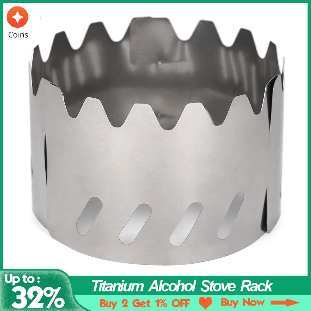 2-in-1 Portable Titanium Alcohol Stove Rack Windscreen Outdoor Ultralight Camping Stove Windshield Hiking Backpacking Cookware