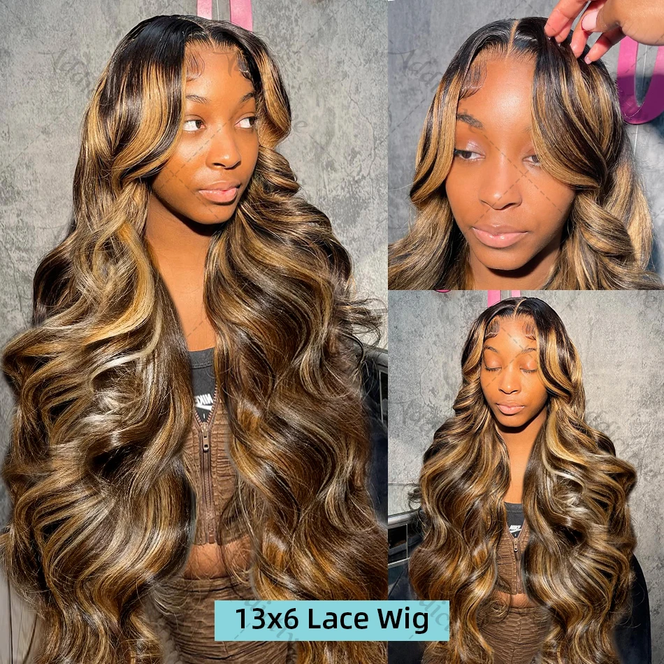 30 40 Inch 4/27 Highlight Body Wave 13x4 Human Hair Lace Frontal Wigs 250 Density Colored Ombre 13x6 HD Lace Front Wig For Women 4