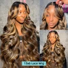 30 40 Inch 4/27 Highlight Body Wave 13x4 Human Hair Lace Frontal Wigs 250 Density Colored Ombre 13x6 HD Lace Front Wig For Women 4