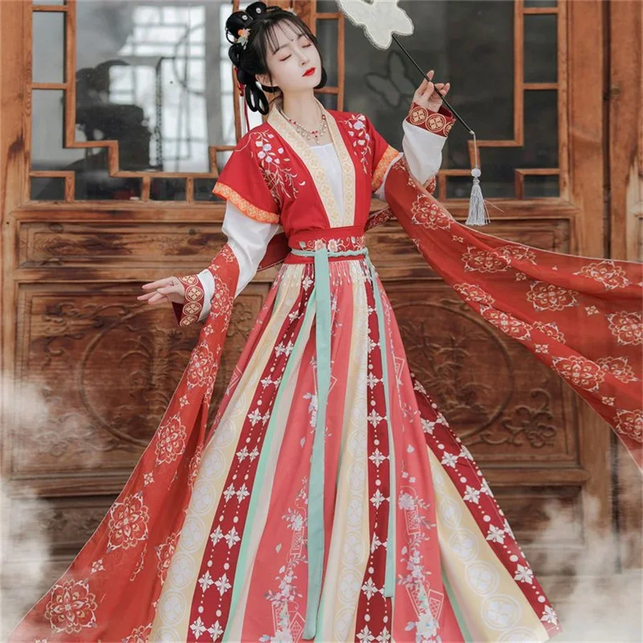 

Традиционное традиционное китайское женское элегантное платье ханьфу с вышивкой сказочный костюм для народного танца наборы в стиле ретро династии песни