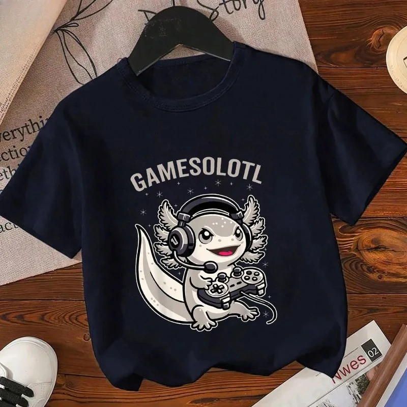 Axolotl Kawaii T Shirt Kid Summer Fashion T Shirt Children Streetwear Boba Axolotl Anime Casual Child Clothing Bithday Tshirts