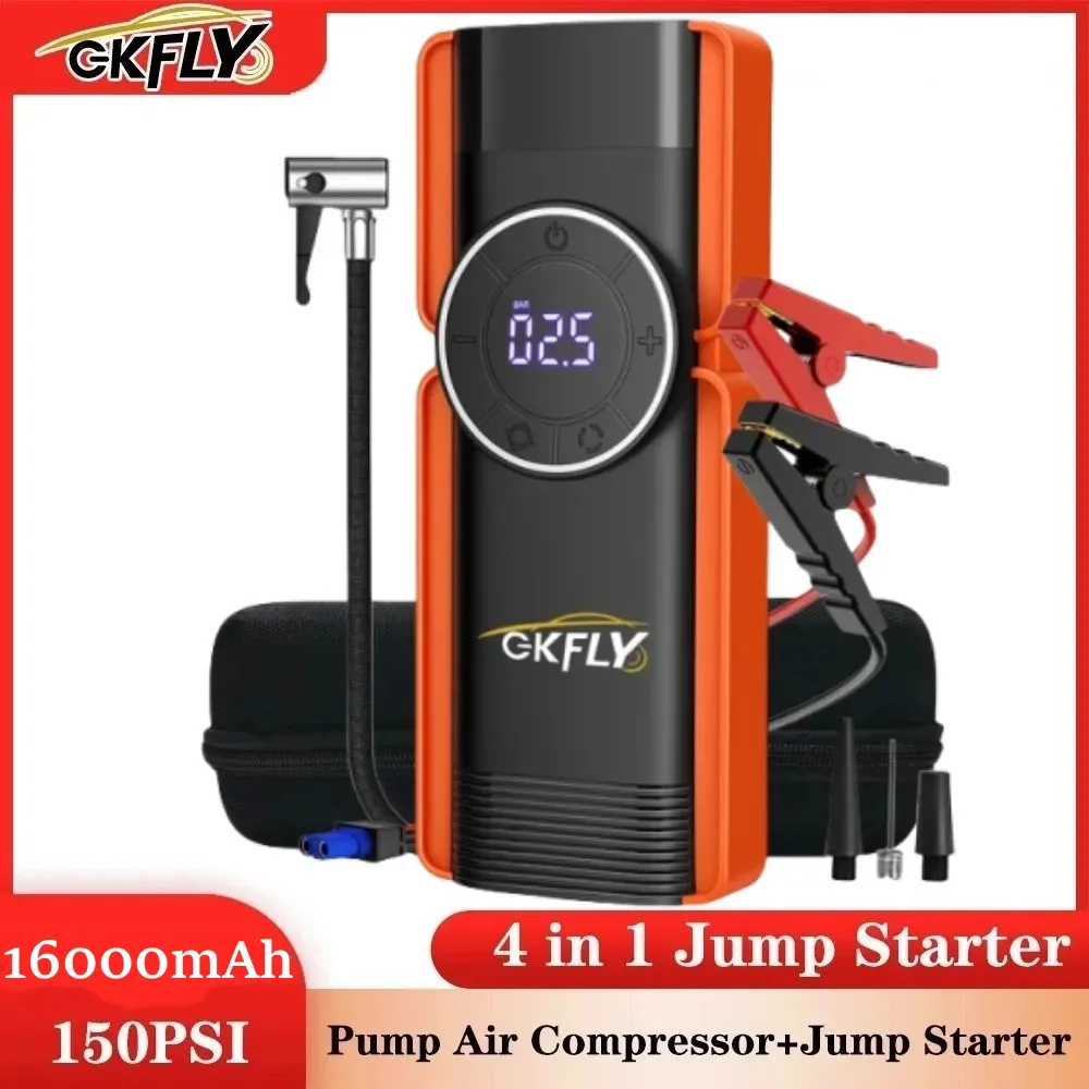 16000mAh Car Jump Starter 4 In 1 Pump Air Compressor 1400A Starting Device Power Bank 12V Digital Tire Inflator 150PSI car jump starter jump starter