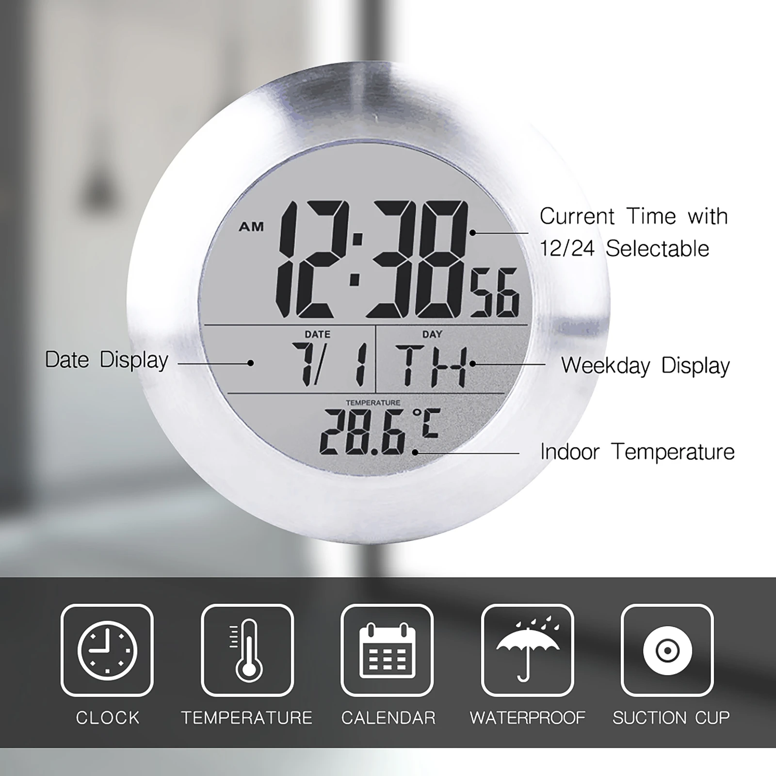Bathroom Waterproof Clock Shower Hanging Clocks Timer Sensor Electronic Digital Clock With