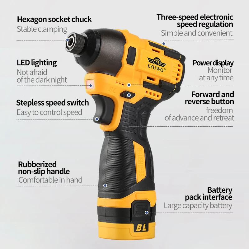 LYUWO Electric Drill Driver M Impact Wireless Drill Bit