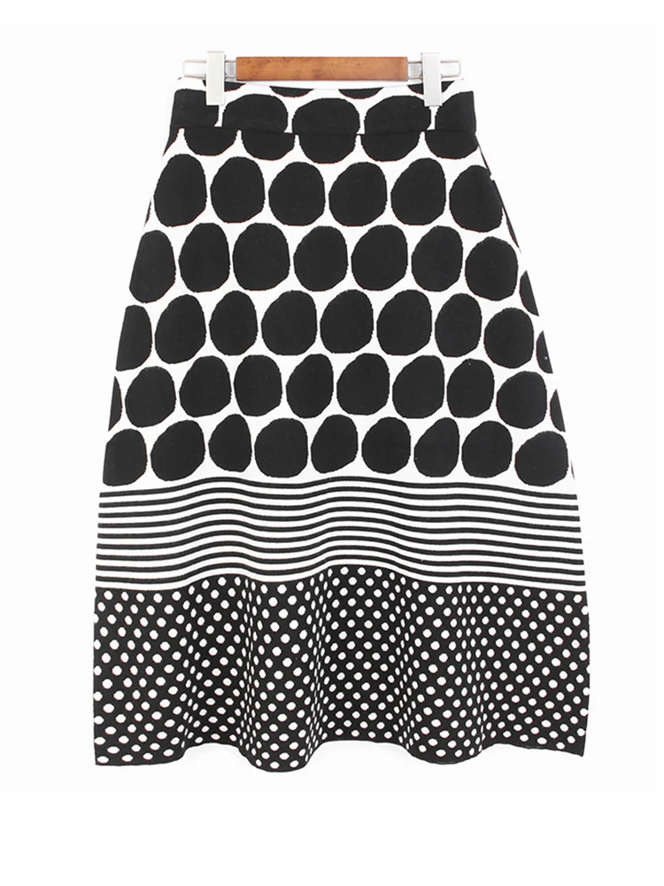 

High Elastic Waist Dot Printed Knitting Long Elegant Half-body Skirt Women Fashion Tide New Spring Autumn 2022 C370