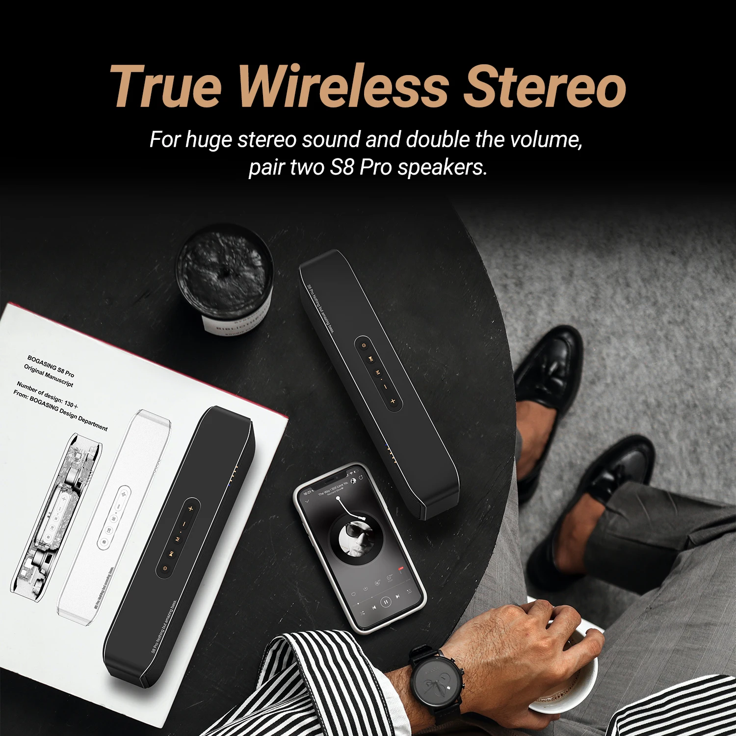 Bluetooth Speaker BOGASING S8 Pro Bluetooth Speaker with Hi-Res 60W Audio Extended Bass and Treble Bluetooth 5.0 HiFi Portable Wireless Speaker