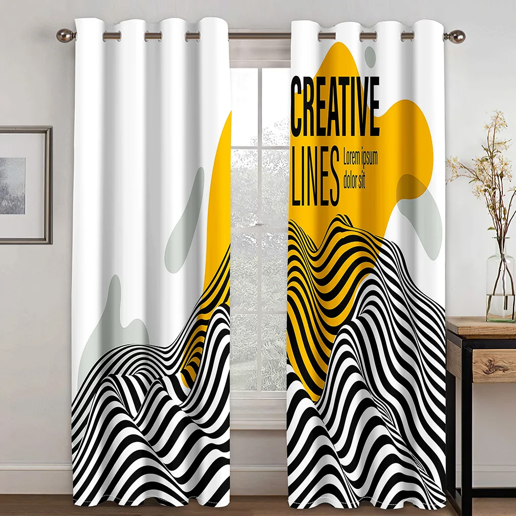 2 Pcs Abstract Art Curtains Black White Grey Circles Stripes Modern Nordic Style Living Room Bedroom Window Decoration Curtains 4