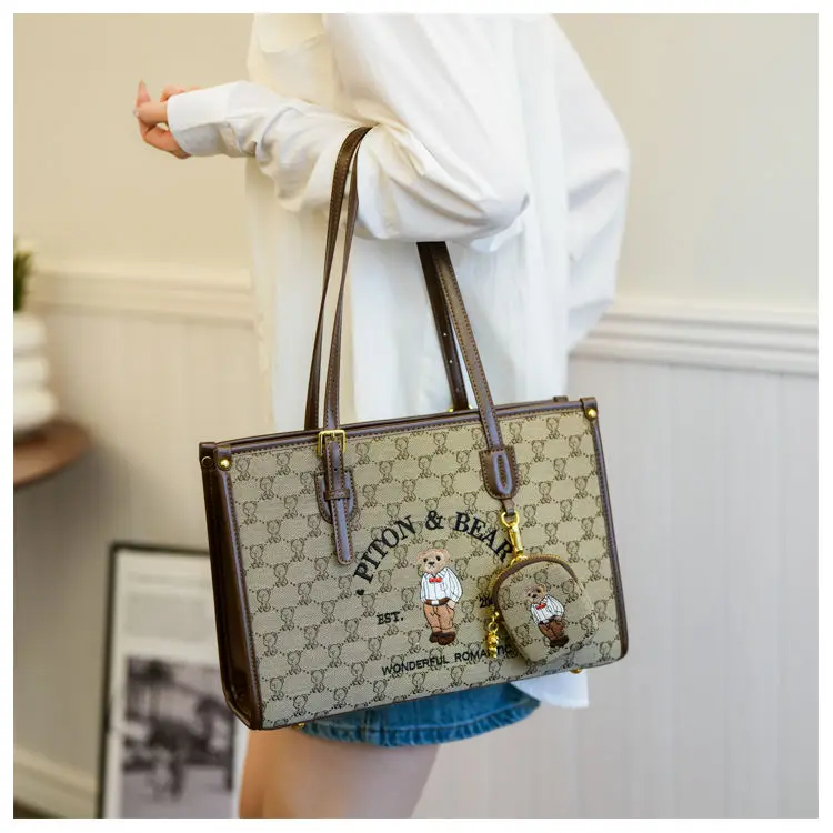JIAERDI Harajuku Bear Cute Tote Bag Women Vintage Embroidery Chic Casual Shoulder Bags Ladies Retro Large Capacity Handbag New