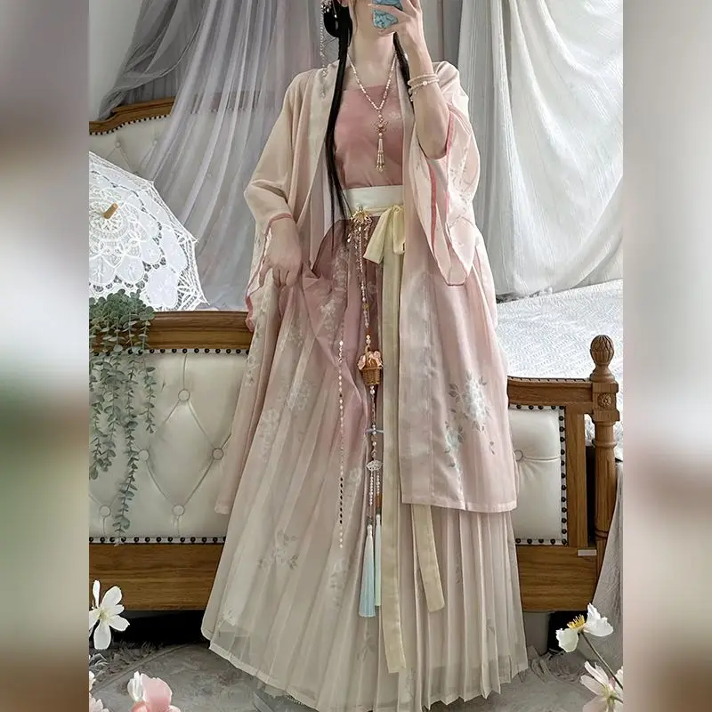 Conjunto de vestido Hanfu de estilo chino para mujer, vestido de princesa con estampado de flores elegante tradicional, trajes de escenario de baile dulce Vintage para mujer