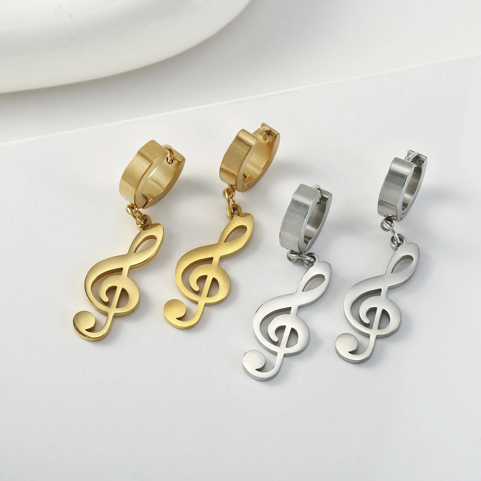 Kkjoy Fashion Stainless Steel Gold Color Music Symbol Earrings For Women Simple Treble Clef Note Earrings Temperament Party Gift 4