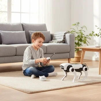 Cane Robot Telecomandato Intelligente, Cucciolo Bionico RC Programmabile, Animale Domestico Elettronico con Luci e Suoni, Giocattolo per Bambini e Ragazzi