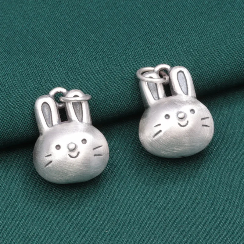 Solid S990 Sterling Silver Pendant Zodiac Rabbit Necklace Pendant 1pcs