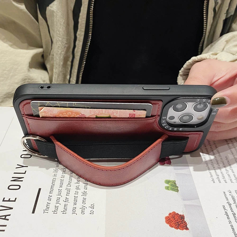 Cart Slot Wrist Strap Wallet Leather Case for iPhone 13 14 11 12