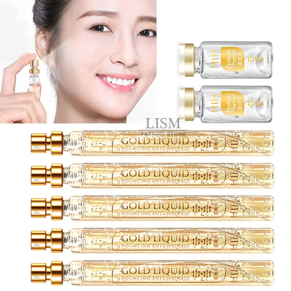 

24k Gold Serum Skin Collagen Protein Silk Thread Line Lift Face Lifting Facial Essence Absorbable Anti-aging Firming Hyaluronic