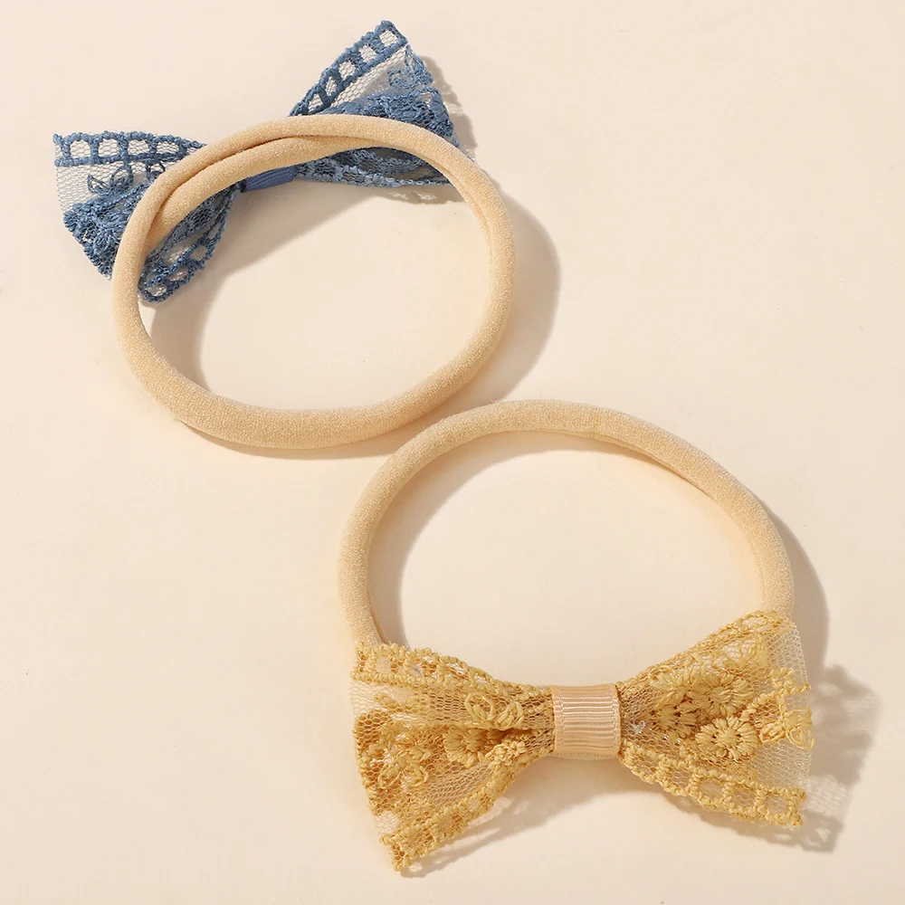 20Pcs 무작위 컬러 달콤한 원사 bowknot 헤어 밴드  소녀 탄성 나일론 수 놓은 인쇄 머리띠 캐주얼  머리 장식