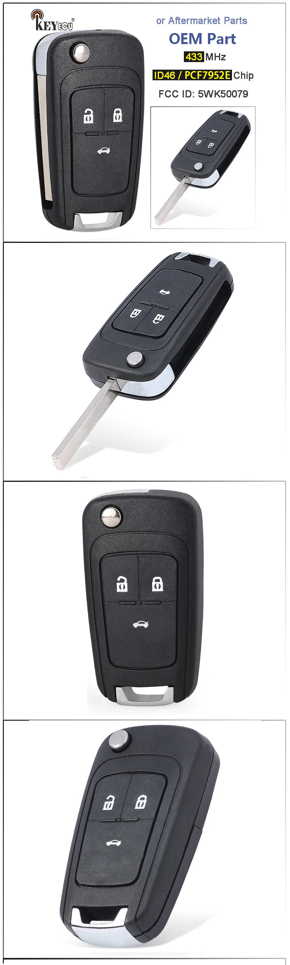 Keyforkess 433MHz ID46/Chip Chip 5WK50079, B01T3BA portachiavi remoto per Opel Vauxhall Astra J Insignia cascata 2009-2016 - Sff9fc9bf0ef040c1bdbdc386ad15c525e