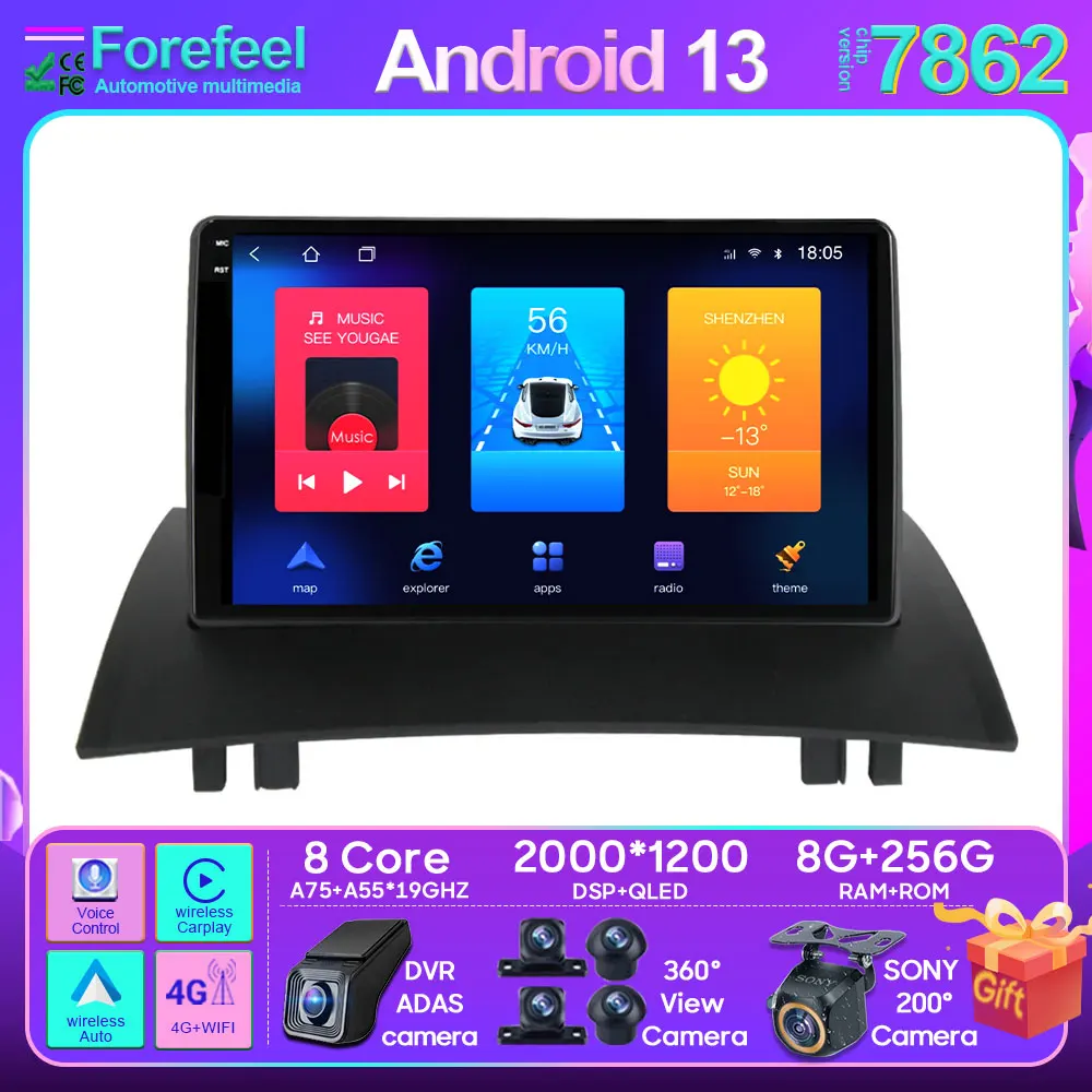 

Car Radio For Renault Megane 2002 - 2009 Android GPS Navigation Head Unit Multimedia Player Carplay DVD BT 2K NO 2din 5G Screen