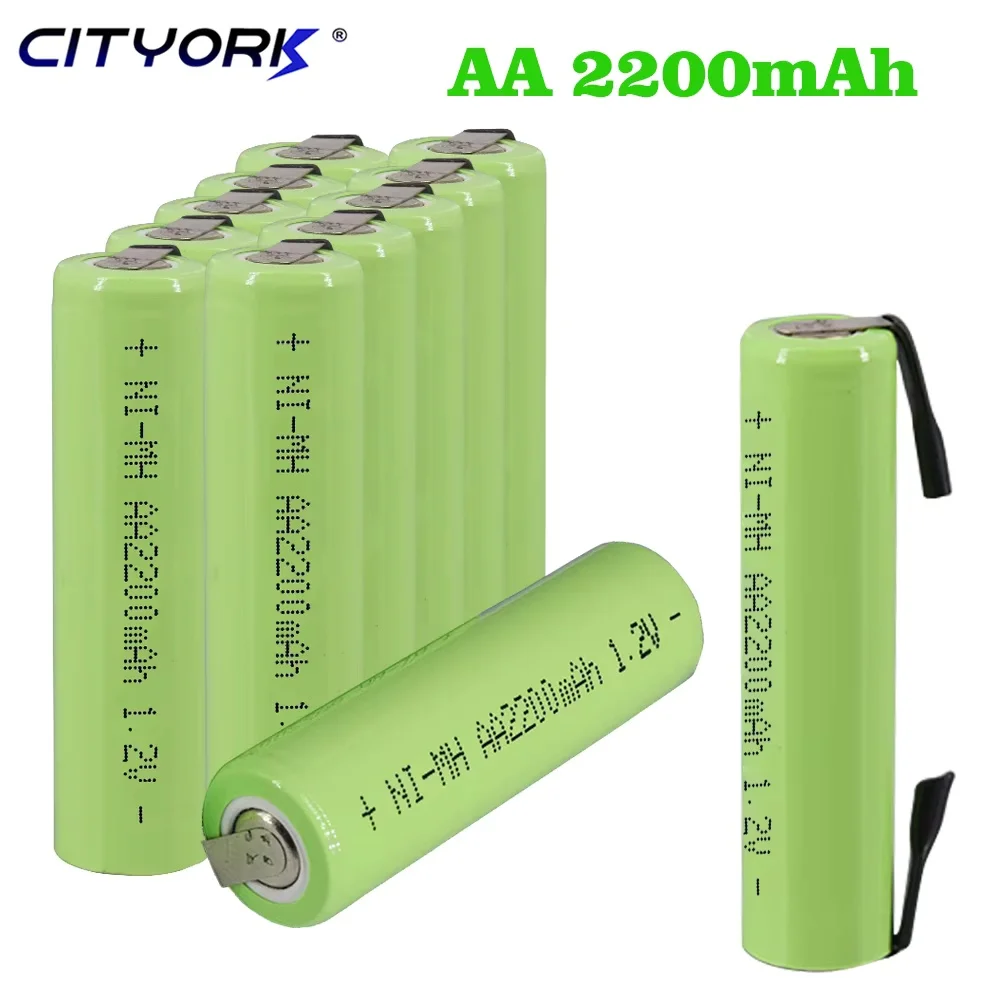 CITYORK Battery AA 2200mAh 1.2V Rechargeable NiMH AA Batteries with Welding Tabs For Philips Electric Toothbrush Shaver 2A 1