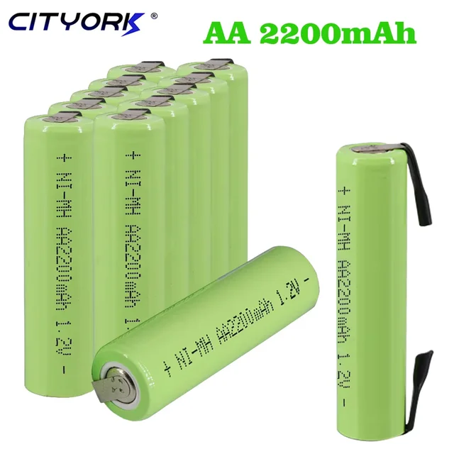 CITYORK Battery AA 2200mAh 1.2V Rechargeable NiMH AA Batteries with Welding Tabs For Philips Electric Toothbrush Shaver 2A 1