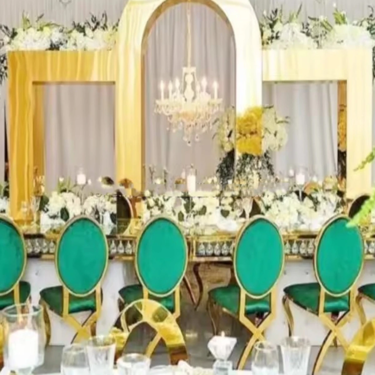 No flowers)Wedding Decoration Items Acrylic Mirror Arches Background Wedding Gold Arch Backdrop Stand