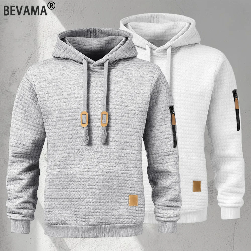 Sweat à capuche à manches longues pour hommes, motif gaufré, couleur unie, pull chaud décontracté, vêtements de sport en plein air, nouvelle collection automne