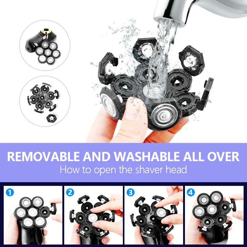 Replacement Electric Shaver Head 7D Independently 7 Cutter Floating Head Waterproof Stainless Steel Razor Blade electric shaver razor blade shaver blade head electric shaver head