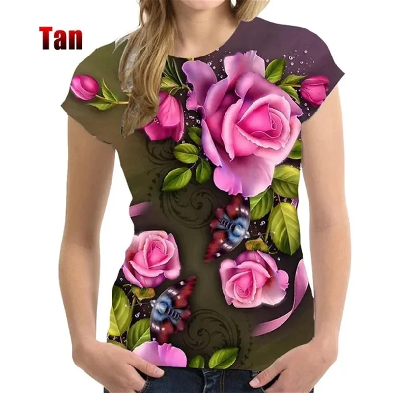 Roses Flower T Shirt Women 3D Floral Blossom Printed T-shirt