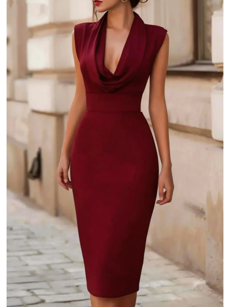 Women's Sleeveless Cowl Neck Midi Dress - Image 4