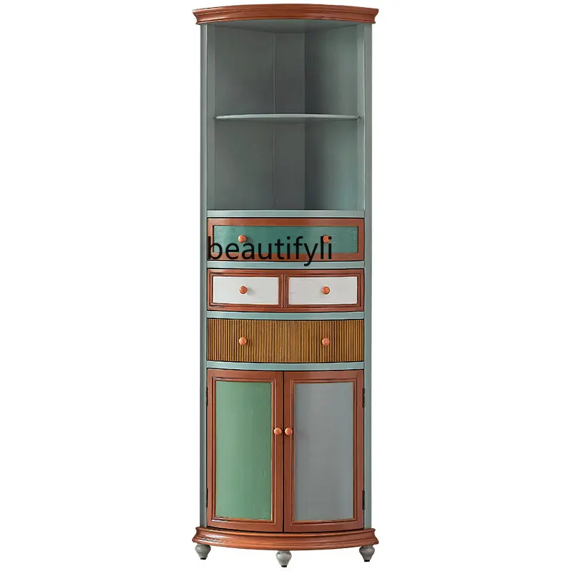 

American Country Corner Cabinet Living Room Triangle Storage Wine Cabinet Retro Curved Corner Cabinet