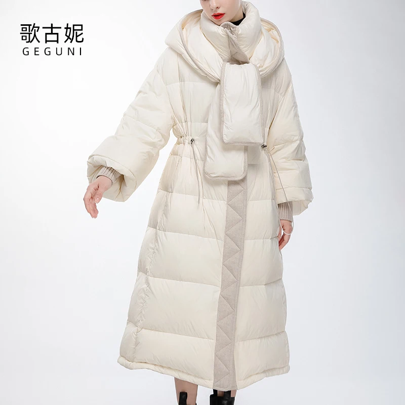 Women's Winter Ultra-Long over-the-Knee Cold Super Thick White Goose down down Jacket for Women