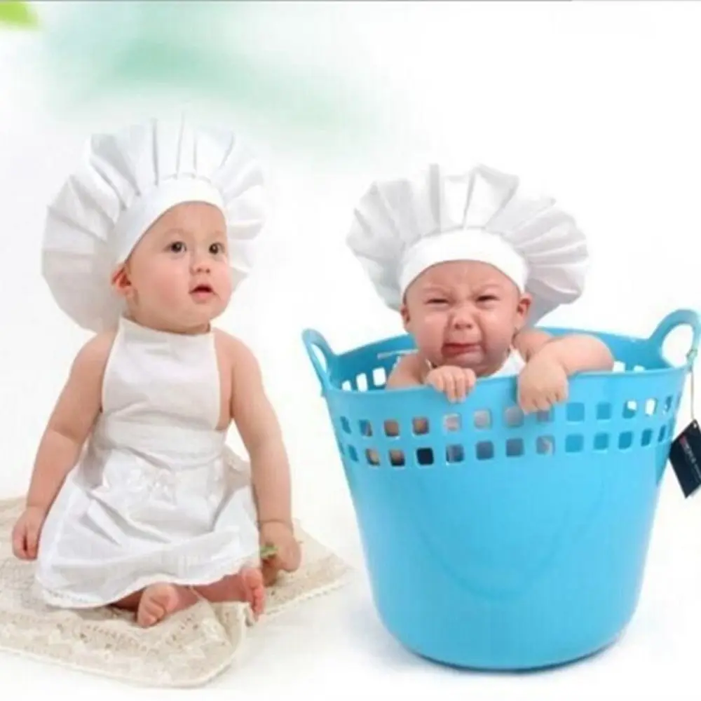 White 2pcs/set Soft Apron Cooking Chef Photo Accessories Baby Costume Infant Photo Clothes Newborn Photography Props