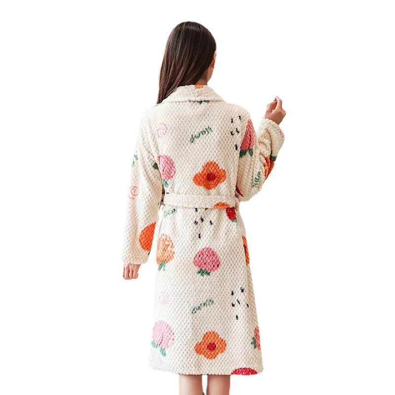 Winter Warmth Women's Nightgown Flannel Blanket Sleep Top Pajamas Set Long Bathrobe Fleece Home Sleepwear Korean Fashion New