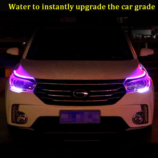 2Pcs RGB Flowing DRL LED Strip Turn Signal Lamp APP Remote RGB Flexible LED Daytime Running Lights For Car Headlight Waterproof 4