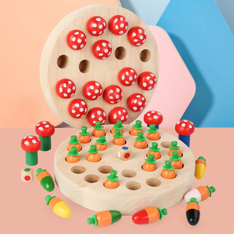 

Montessori Fun Radish Mushroom Color Memory Chess Game Pull Radish Children Wooden Enlightenment Early Education Educational Toy