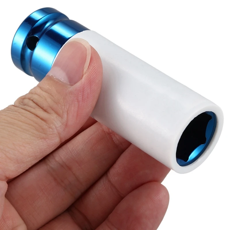 2X Alloy Wheel 1/2 Inch Drive 17Mm Set Thin Wall Deep Impact Nut Socket Blue-A06U