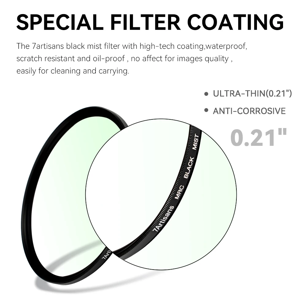 7artisans Black Mist Diffusion 1/2 1/4 1/8 Lens Filter 46mm-82mm Mist Dreamy Cinematic Effect for Vlog/Portrait Photography 4