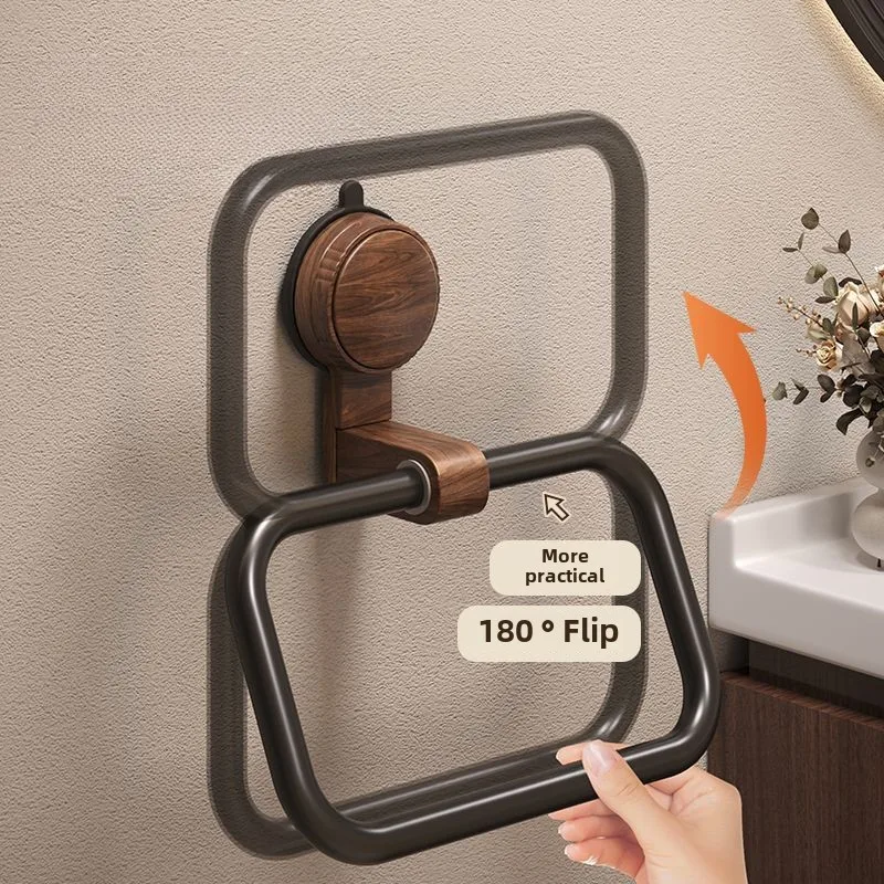 Suction Cup Walnut Towel Rack Perforation-free Wall Hanging Bathroom Towel Ring Bathroom Rack