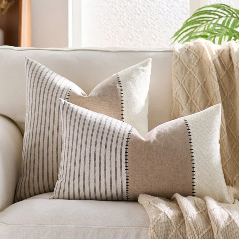 Farmhouse Boho Stripe Cotton Patchwork Throw Pillow Covers