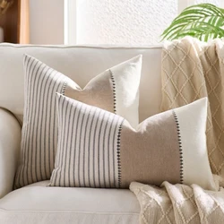 Farmhouse Boho Stripe Cotton Patchwork Throw Pillow Covers - 1PC 45x45cm (Grey)