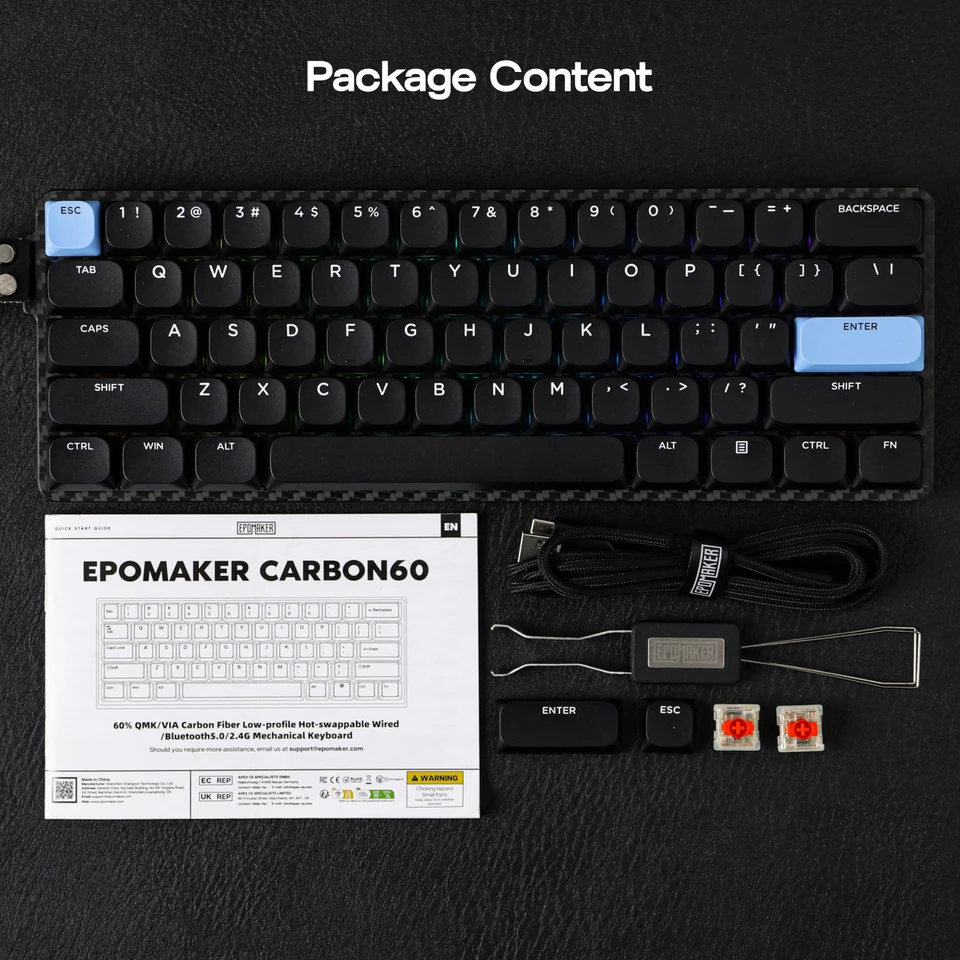 EPOMAKER Carbon60 60% QMK/VIA ANSI VIA Type-C Wired/Bluetooth 5.0
