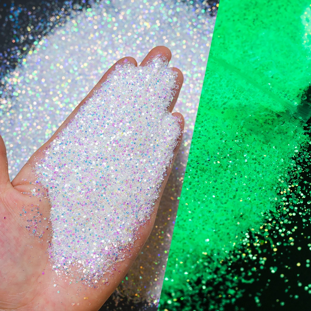 10g/lot White Change to Green/Blue Powder Luminous Nail Powder Glow In Dark Nail Glitter Pigment Phosphor Glowing Dust