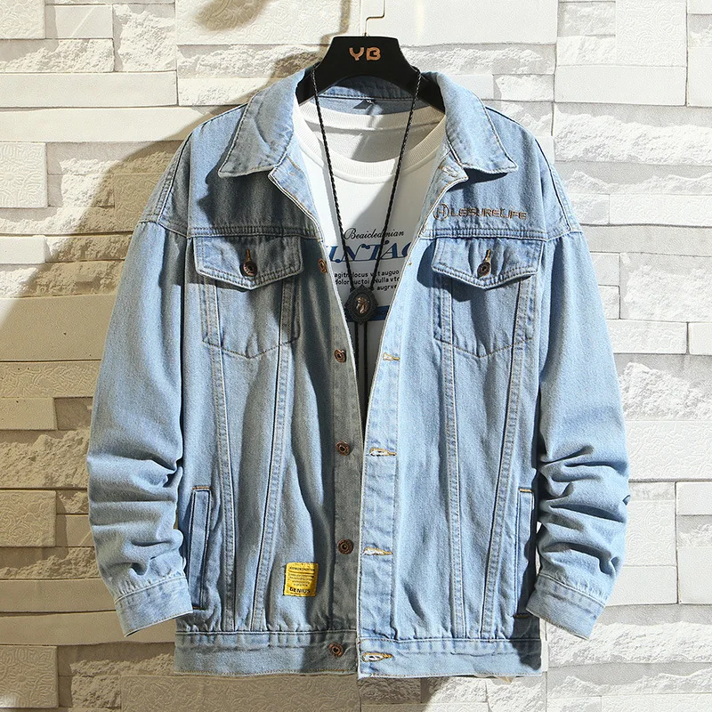 Teenagers Embroidery Denim Jacket Men's Autumn Korean Style Student Loose Spring Autumn Denim Jacket Handsome Upper Clothes